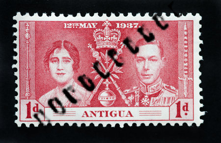 ANTIGUA - CIRCA 1937 - First Day Cover commonwealth postage stamp marking coronation of King George 6thのeditorial素材