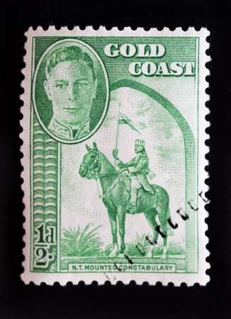 GOLD COAST - CIRCA 1948 - Definitive issue commonwealth postage stamp with portrait of King George 6thのeditorial素材