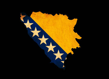 Map outline of Bosnia Herzegovina with flag insert grunge effectの写真素材
