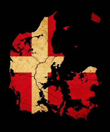 Map outline of Denmark with flag insert grunge effectの写真素材
