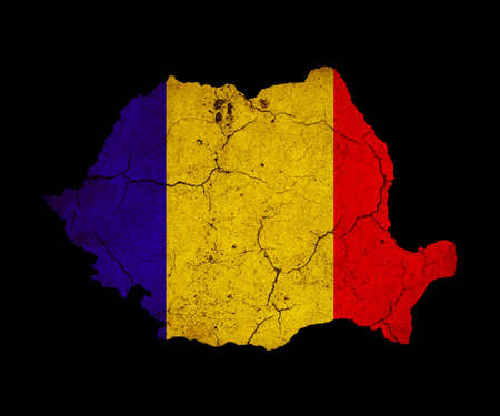Map outline of Romania with flag insert grunge effectの写真素材
