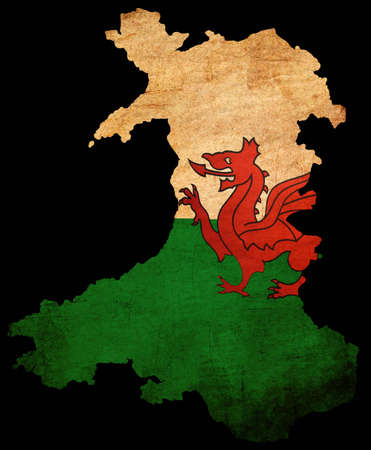 Map outline of Wales with flag insert grunge effectの写真素材