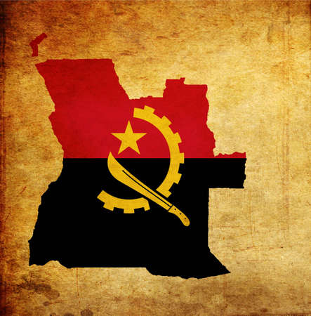 Outline map of Angola with flag and grunge paper effectの写真素材