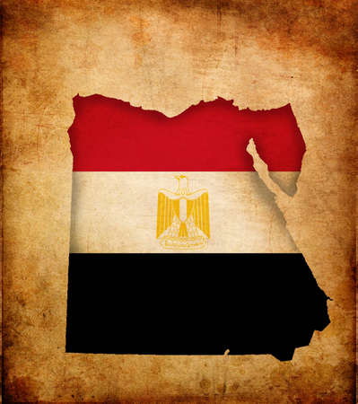 Outline map of Egypt with flag and grunge paper effectの写真素材