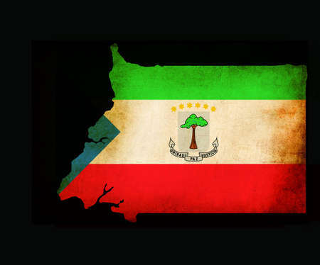Outline map of Equatorial Guinea with flag and grunge paper effectの写真素材