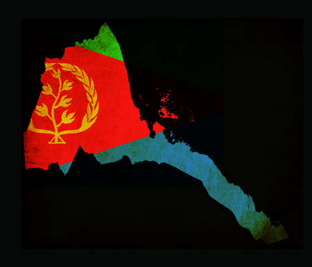 Outline map of Eritrea with flag and grunge paper effectの写真素材