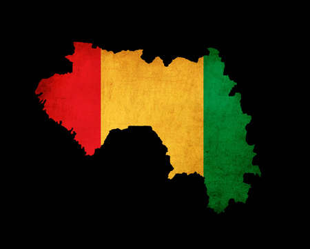 Outline map of Guinea with flag and grunge paper effectの写真素材