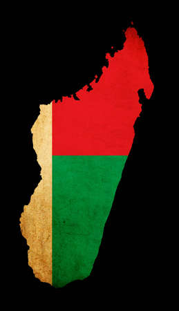 Outline map of Madagascar with flag and grunge paper effectの写真素材