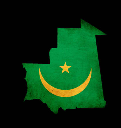 Outline map of Mauritania with flag and grunge paper effectの写真素材