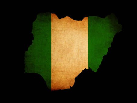 Outline map of Nigeria with flag and grunge paper effectの写真素材