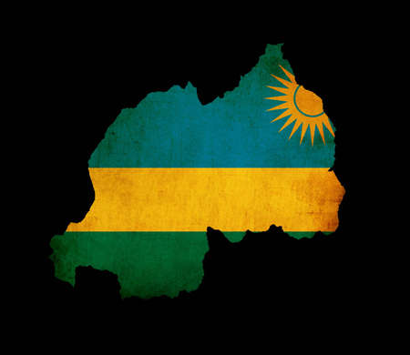 Outline map of Rwanda with flag and grunge paper effectの写真素材