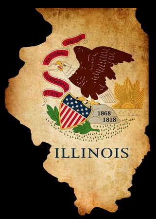 Outline of American USA Illinois state with grunge effect flag insertの写真素材