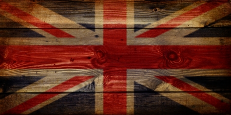 Grunge effect on wooden texture of GB Union Jack flagの写真素材
