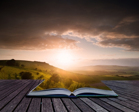 Creative composite image of Summer landscape in pages of magic bookの写真素材