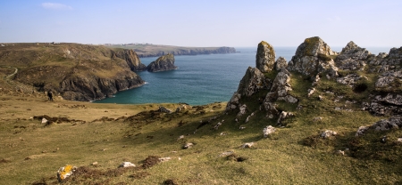 Scenic view from cliffs overlooking beautiful bay