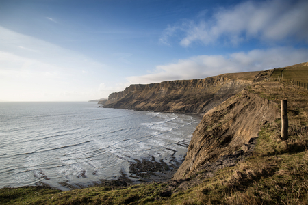 Ocean landscape at sunrise looking over cliffsの写真素材