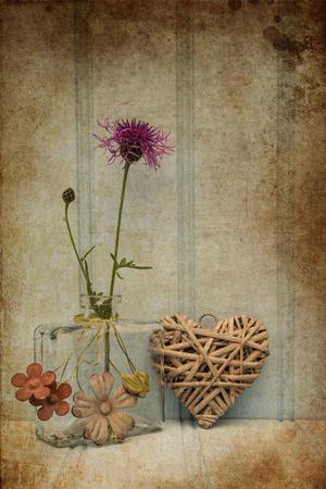 Beautiful wild flower in vase with heart still life love conceptの写真素材