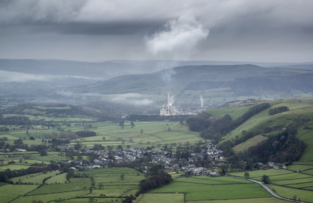 Autumn morning landscape of Derwent Valley from Mam Tor in Peak District
