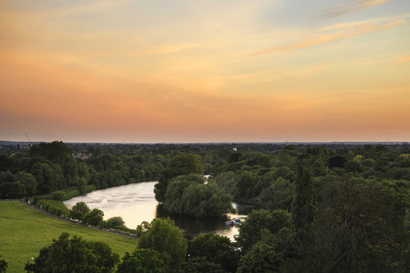 River Thames from Richmond Hill in London during beautiful Summer sunsetの写真素材