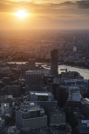 Sunset over River Thames in Londonの写真素材