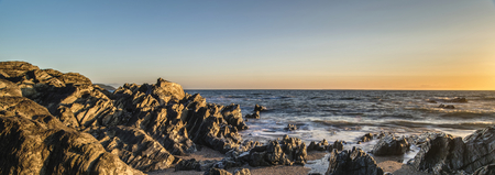 Panorama landscape of Woolacombe beach in Devon Englandの写真素材
