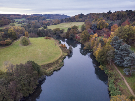 Beautiful aerial drone landscape image of stunning colorful vibrant Autumn Fall English countryside landscapeの写真素材