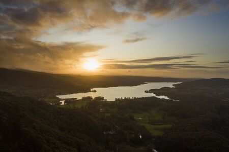Stunning aerial drone landscape image of sunrise in Autumn Fall over English countrysideの写真素材