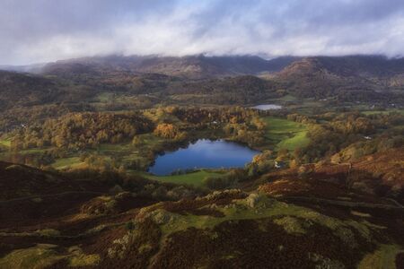 Stunning aerial drone landscape image of sunrise in Autumn Fall over English countrysideの写真素材