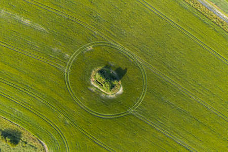 Beautiful drone landscape image of English countryside during late afternoon sunset Summer lightの写真素材