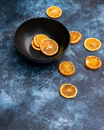 Beautiful food portrait of Wnter seasonal dried fruits with vintage texture backgroundの写真素材