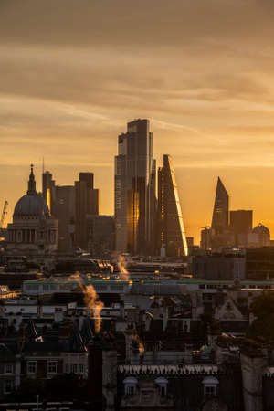 Epic landscape cityscape skyline image of London in England during colorful Autumn Fall sunriseの写真素材