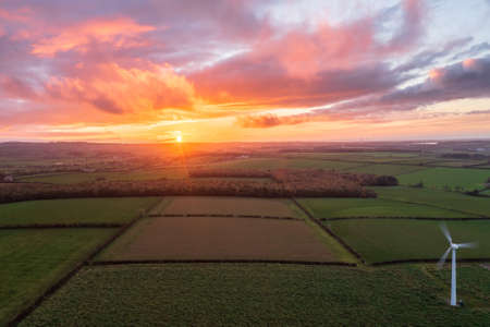Absolutely stunning aerial drone landscape sunset image of Lake DAistrict countryside during Autumn
