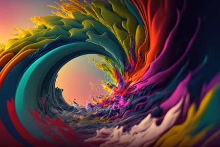 Generative AI illustration of abstract colorful vibrant paint spill splash backgroundの素材
