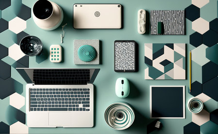 Generative AI illustration of abstract trechnology gadgets conceptual backgroundの素材