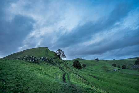 Beautiful landscape image of Chrome Hill in Autumn in Peak District National Park in English countrysideの写真素材