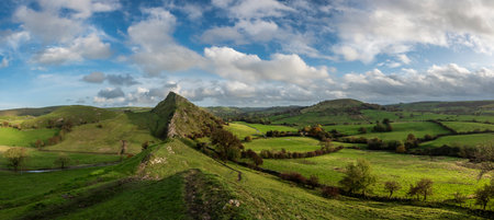 Landscape image of Parkhouse Hil viewed from Chrome Hill in Peak District National Park in early Autumnの写真素材