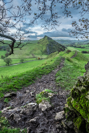 Landscape image of Parkhouse Hil viewed from Chrome Hill in Peak District National Park in early Autumnの写真素材