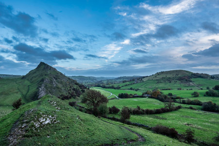 Landscape image of Parkhouse Hil viewed from Chrome Hill in Peak District National Park in early Autumnの写真素材