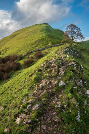 Beautiful landscape image of Chrome Hill in Autumn in Peak District National Park in English countrysideの写真素材
