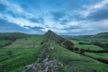 Landscape image of Parkhouse Hil viewed from Chrome Hill in Peak District National Park in early Autumnの写真素材