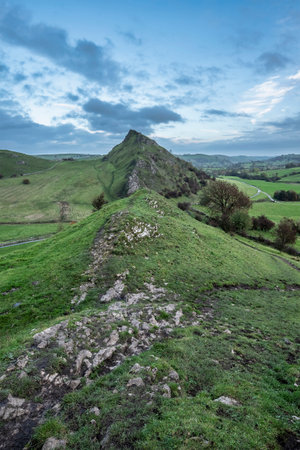 Landscape image of Parkhouse Hil viewed from Chrome Hill in Peak District National Park in early Autumnの写真素材