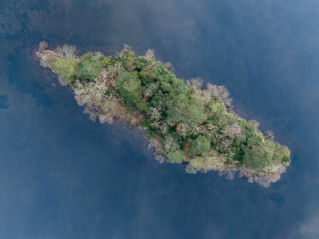 Stunning aerial drone landscape image of Grasmere during Autumn sunrise in Lake Districtの写真素材