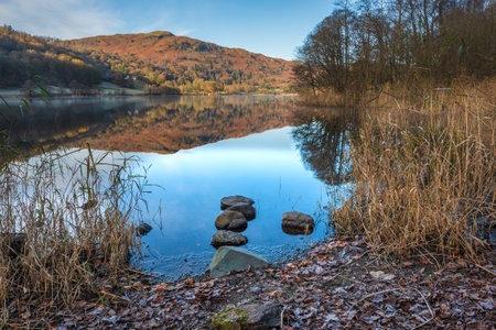 Beautiful crisp fresh morning landscape image around Grasmere in Lake Districtの写真素材