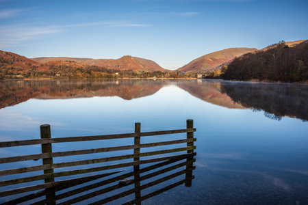 Beautiful crisp fresh morning landscape image around Grasmere in Lake Districtの写真素材