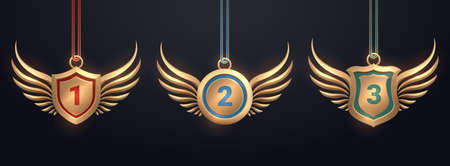 Golden badge collection with gold wings