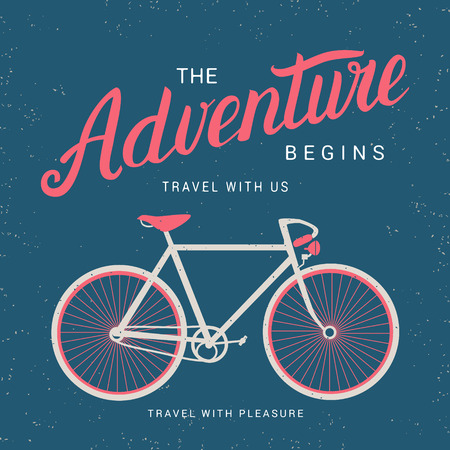 The adventure begins poster.  lettering. Isolated on grunge background. Perfect design element. art.のイラスト素材