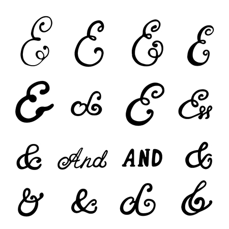 Set of hand written ampersands for letters and invitation. Hand drawn type. Ampersand set. Isolated on white background.のイラスト素材