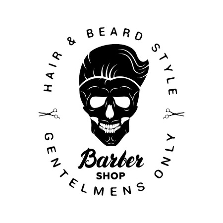 Black barbershop label badge with lettering and skullのイラスト素材