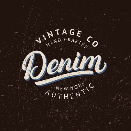 Denim hand written lettering. Apparel design. Wear tee print, label, badge. Grunge texture. Vector illustrationのイラスト素材