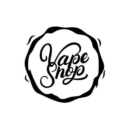 Vape shop hand written lettering logo, label, badge or emblem. Vintage style. Isolated on background. Vector illustration.のイラスト素材